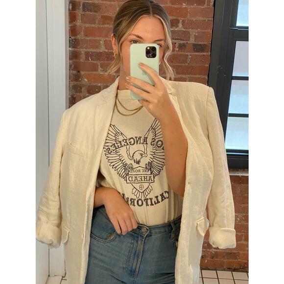 ANNIE BING Eggshell White Classic Oversized Linen Double Button Blazer Size S - Picture 3 of 13